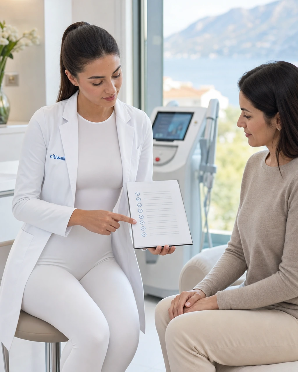 A Citiwell specialist discusses pre-treatment questions with a client