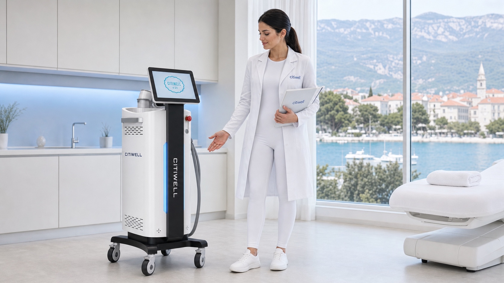 A Citiwell specialist beside the K-21 laser and its technical documents